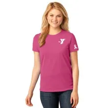 Ladies 100% Cotton Tee - Sleeve Ribbon Print w/ Y Logo Selection 